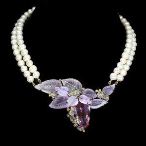 Natural Amethyst, Ametrine, Pearl‎ 925 Silver Necklace With Carved Stones